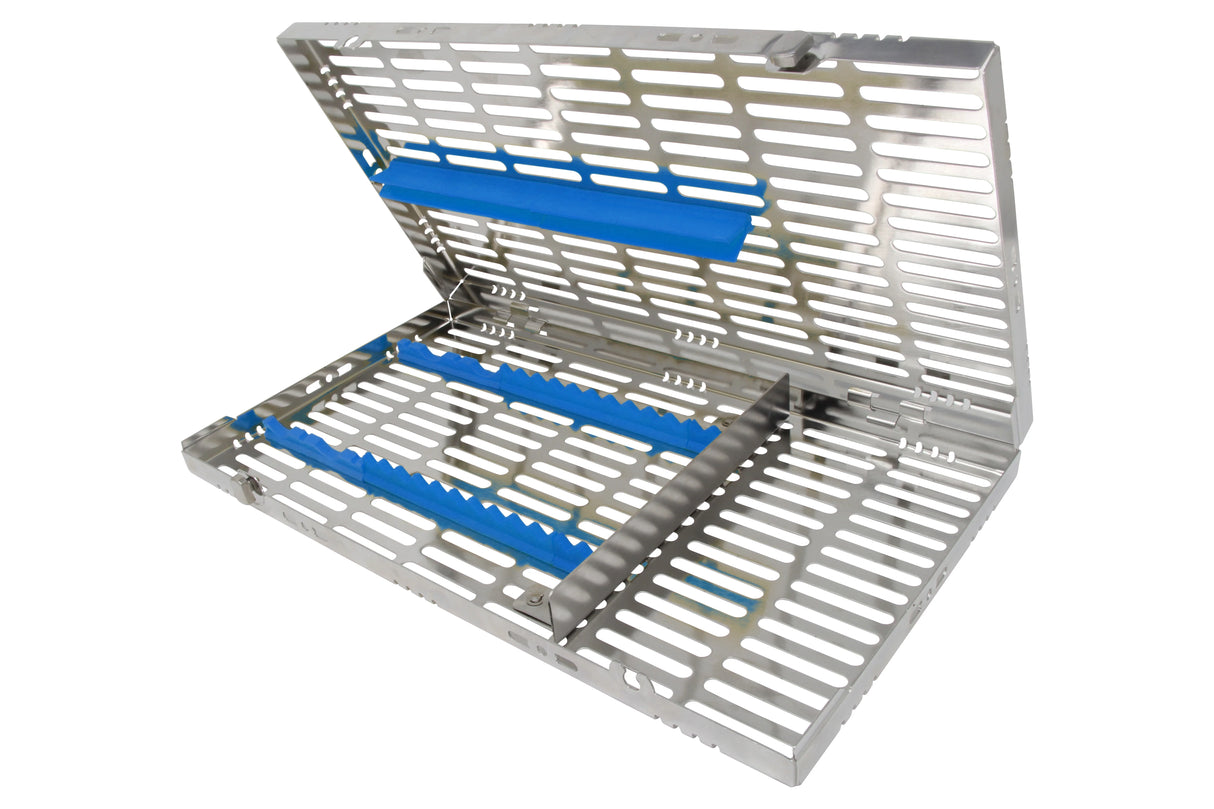 Sterilization Cassette for 16 Instruments (4 Elevators), With Adjustable Accessory Area, Oral Surgery Set Up - 370*202*30 MM
