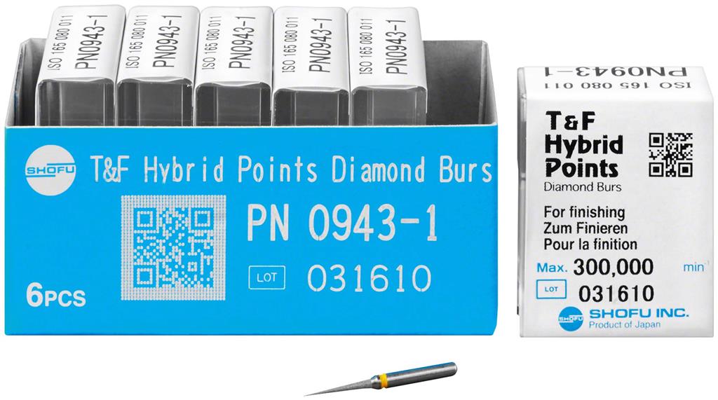 Hybrid Points® T&F Diamond Burs – FG, Extra Fine, Yellow, 1/Pkg