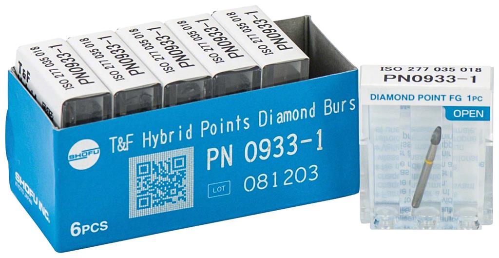 Hybrid Points® T&F Diamond Burs – FG, Extra Fine, Yellow, 1/Pkg