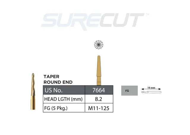 SureCut, Carbide, Trim & Finish, Taper Round End FG - 5/Pk