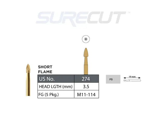 SureCut, Carbide, Trim & Finish, Short Flame, 274, FG(5/PK)