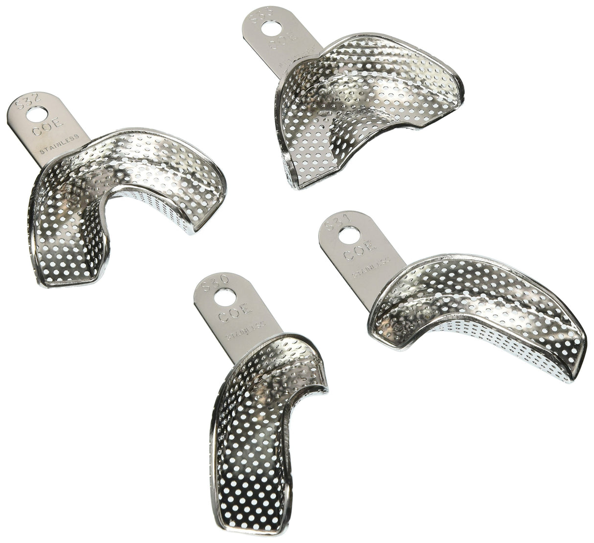 COE® Impression Trays – Stainless Steel Full Set, Partial Perforated, 4/Pkg