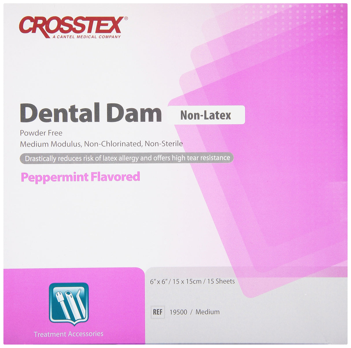 Dental Dam – Medium, Latex Free, 6" x 6", 15 Sheets/Box