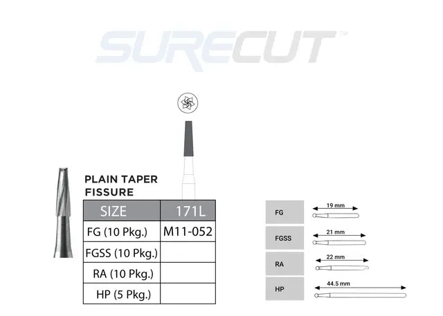 SureCut, Carbide, Plain Taper Fissue Burs