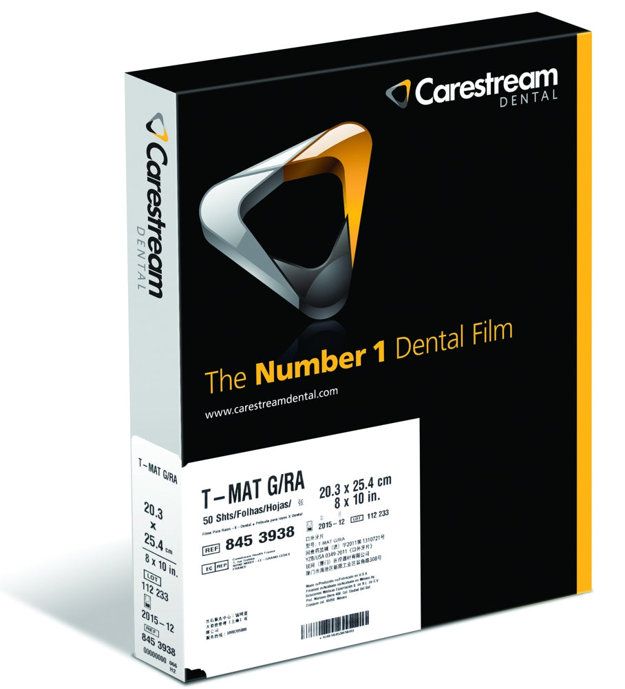 T-MAT G/RA Cephalometric Dental X-Ray Film, 8" x 10", 50 Sheets – High-Contrast, Green-Sensitive