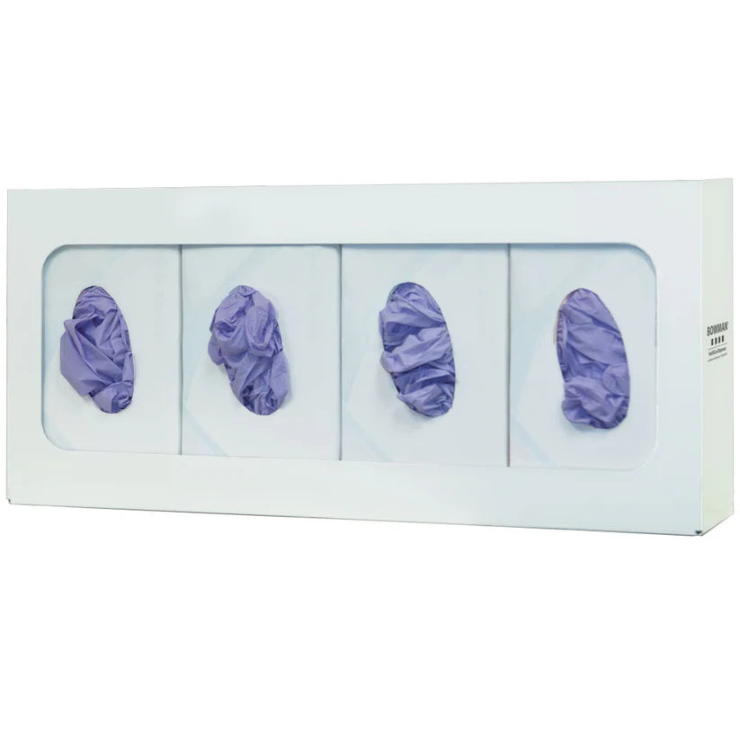 Glove Box Dispenser, Quad, White Powder-Coated Steel