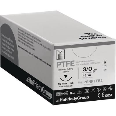 Perma Sharp® PTFE Monofilament Nonabsorbable Sterile Surgical Sutures – 3/8 Circle, Reverse Cutting, 18", White, 12/Pkg