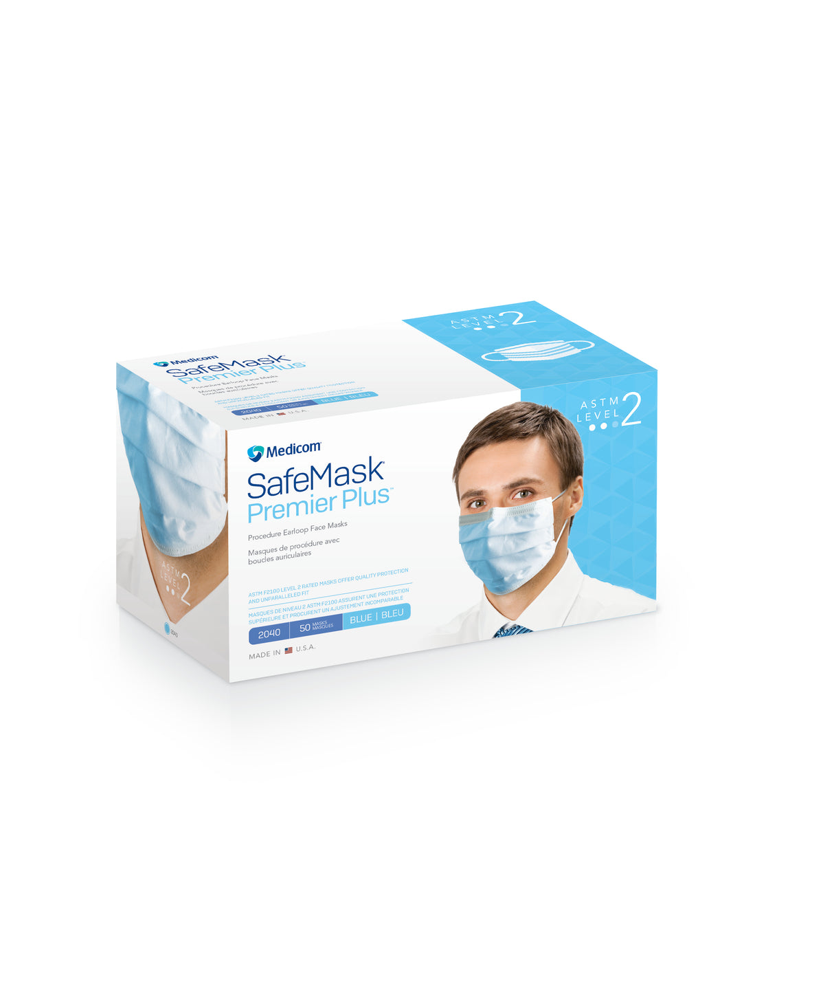 Safe+Mask® Premier Plus Earloop Masks – ASTM Level 2, 50/Pkg