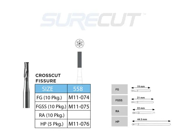 SureCut, Carbide, Crosscut Fissure Burs