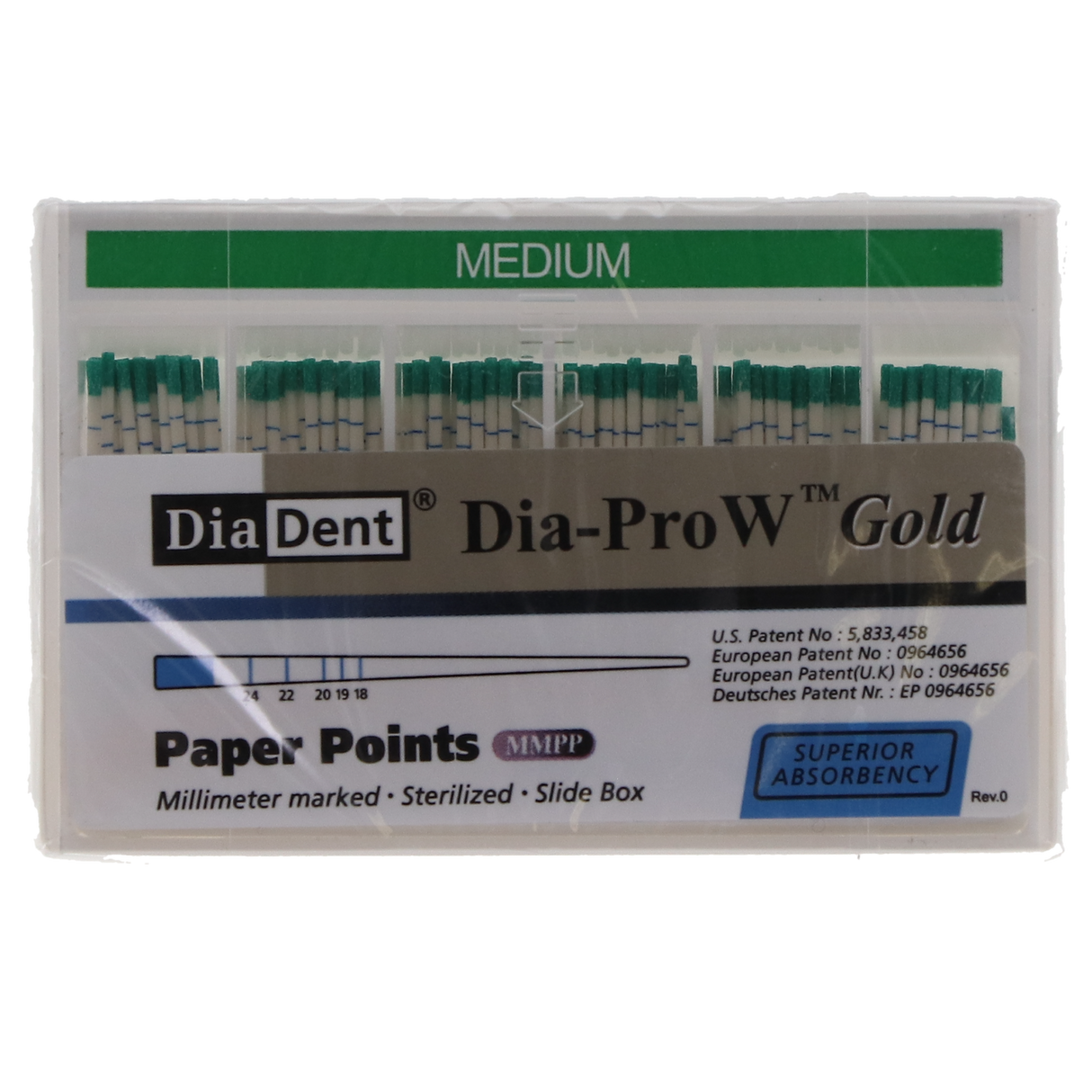 Dia-Pro W Gold Paper Points - Spill Proof 100/box