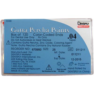 Gutta Percha Points – Tapered, Hand Rolled, Color Coded, 20 Points/Vial, 6 Vials/Box