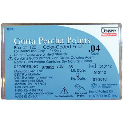 Gutta Percha Points – Tapered, Hand Rolled, Color Coded, 20 Points/Vial, 6 Vials/Box