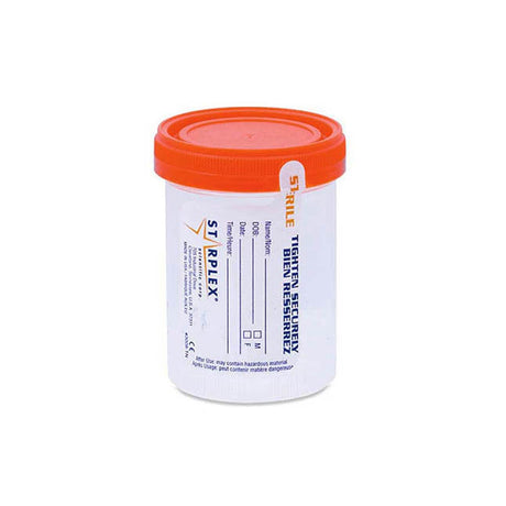 Leakbusterâ„¢ Specimen Container, Sterile, Orange Cap, with Tamper Tab Patient Label