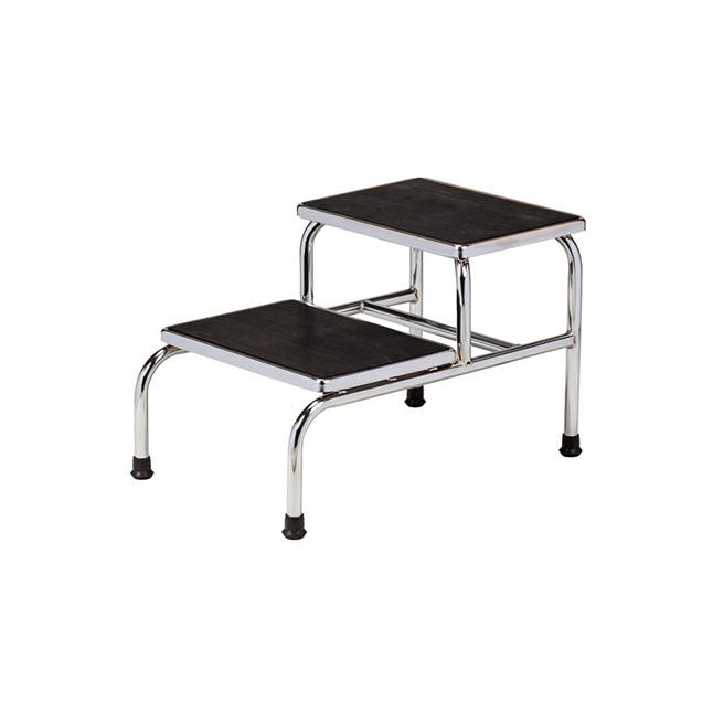 Foot stool, Chrome, Double Step, 300 lb, W16" x H16-1/4" Depth 12"