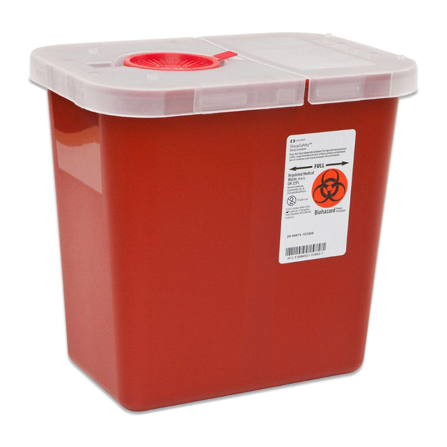 SharpSafety™ Sharps Container, PGII, Gasketed Hinged Lid, Red