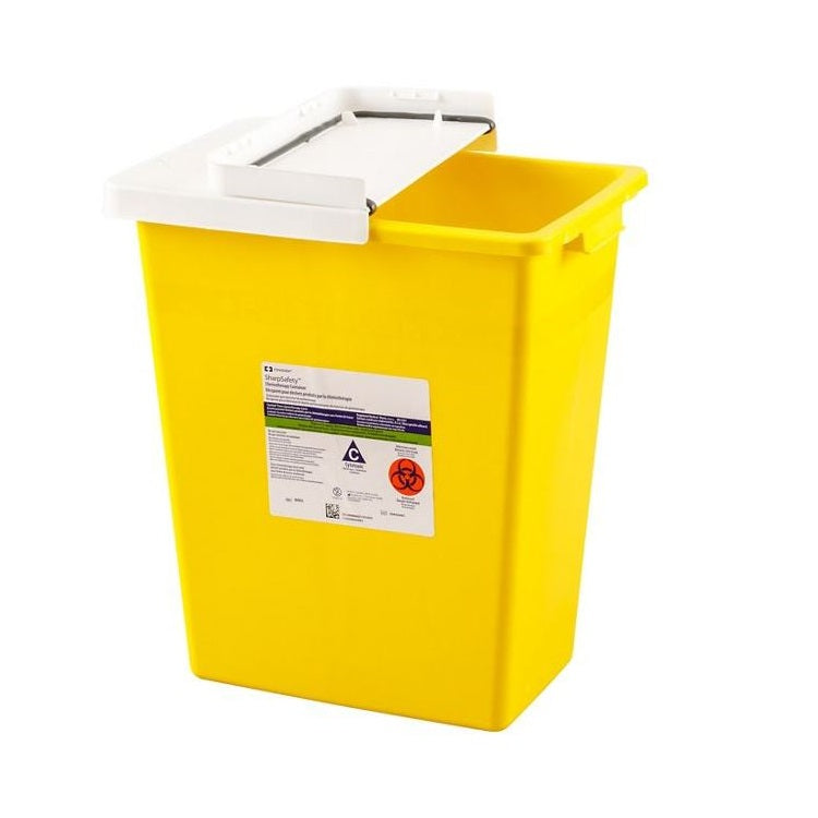 SharpSafety™ Chemotherapy Container, Hinged Lid, Yellow, 8 Gallon