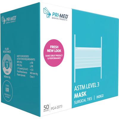 Pri-Med® Surgical Tie-On Face Mask – ASTM Level 3, Latex Free, Indigo, 50/Pkg