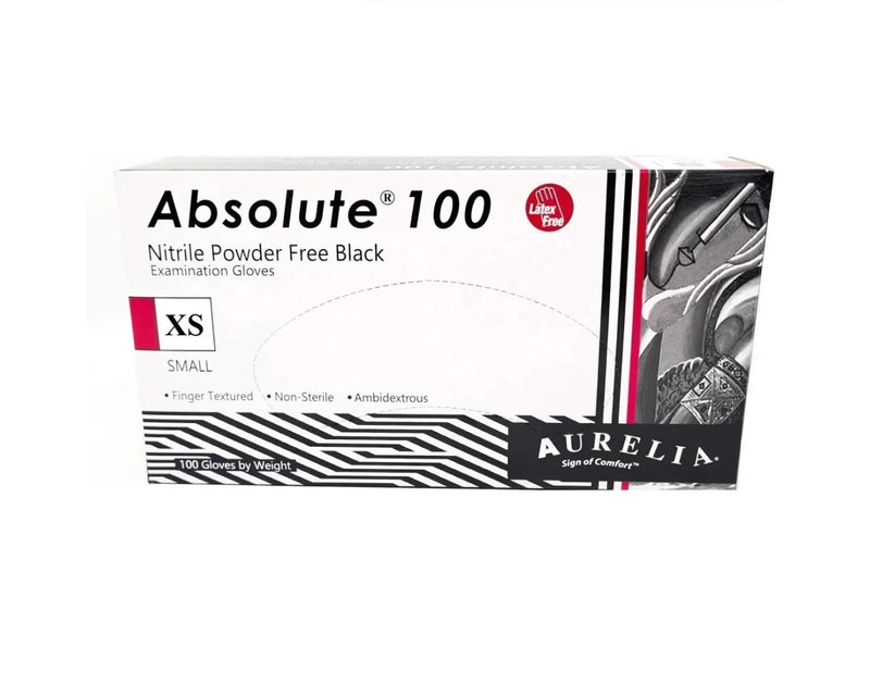 Aurelia Absolute nitrile gloves, black, medical grade, 3,2 mil powder free