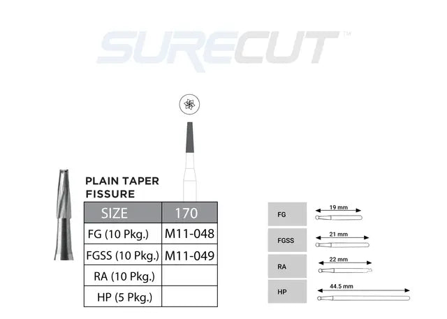 SureCut, Carbide, Plain Taper Fissue Burs