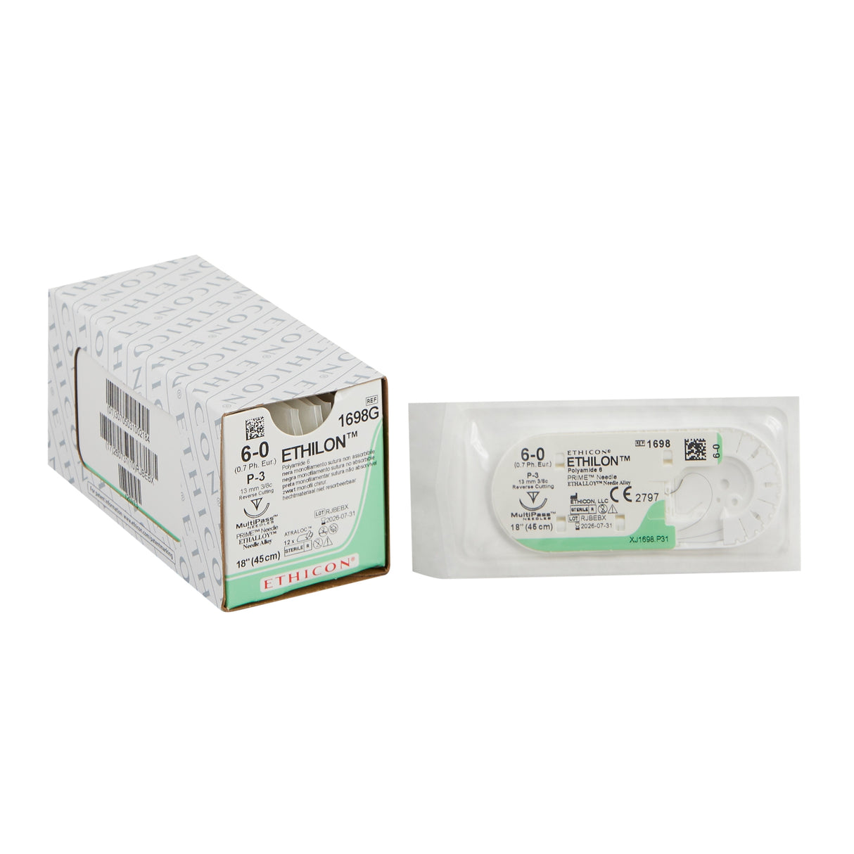 ETHILON™ Nylon Monofilament Sutures Nonabsorbable – Precision Point Reverse Cutting, 3/8 Circle, P-3, Black, 18", 12/Pkg
