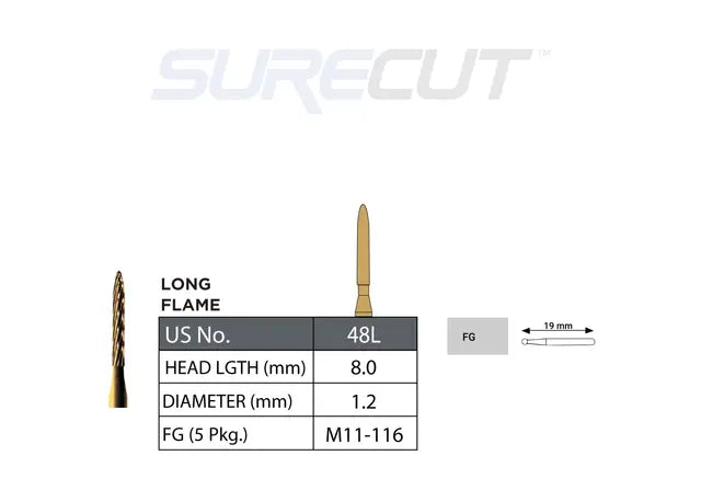 SureCut, Carbide, Trim & Finish, LongFlame Burs FG - 5/Pk