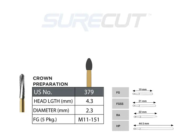 SureCut, Carbide, Crown Preparation - FG - 5/Pk