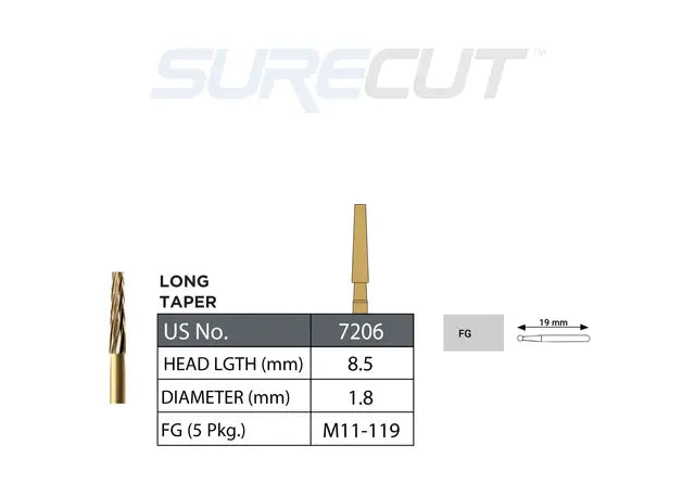 SureCut, Carbide, Trim & Finish, Long Taper FG - 5/Pk