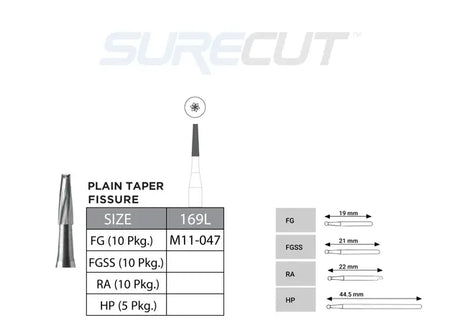 SureCut, Carbide, Plain Taper Fissue Burs