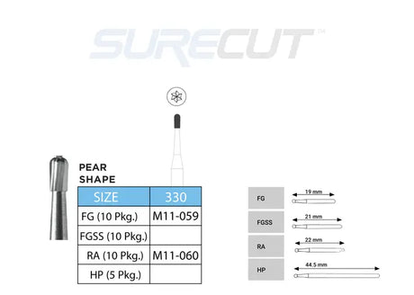 SureCut, Carbide, Pear Burs