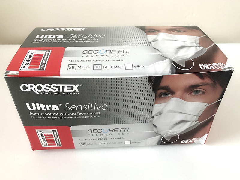 Ultra Sensitive Earloop with Secure Fit Technology Face Masks – ASTM Level 3, White, 50/Box