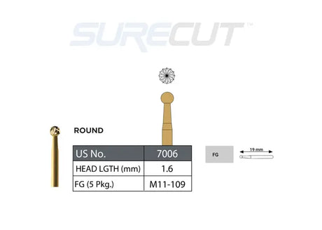 SureCut, Carbide, Trim & Finish, Round Burs FG - 5/Pk