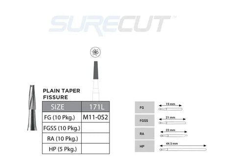 SureCut, Carbide, Plain Taper Fissue Burs