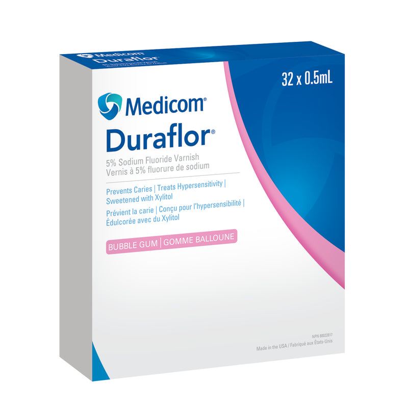 Duraflor 5% Sodium Fluoride Varnish – Bubble Gum, White, 0.5 ml, 32 Units/Box