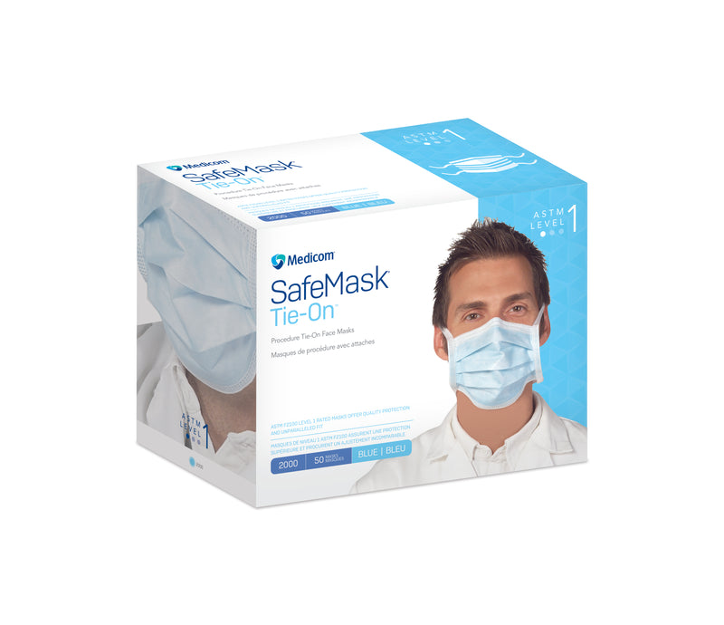 Safe+Mask® Surgical Tie-On Mask – ASTM Level 1, Blue, 50/Box