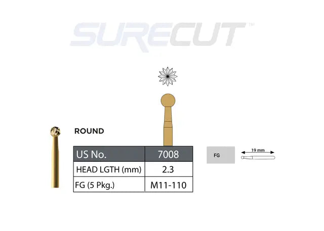 SureCut, Carbide, Trim & Finish, Round Burs FG - 5/Pk