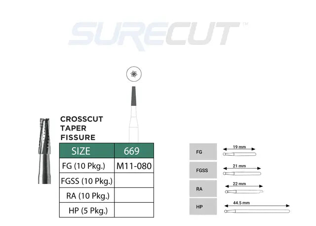 SureCut, Carbide, Crosscut Taper Fissure Burs