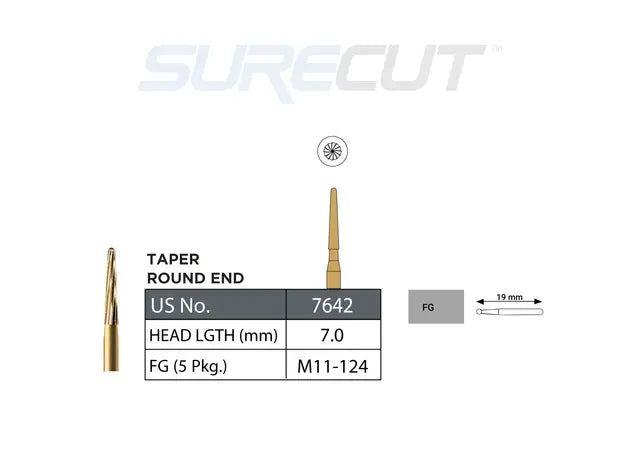 SureCut, Carbide, Trim & Finish, Taper Round End FG - 5/Pk