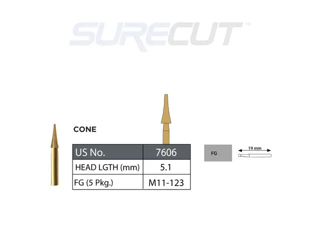 SureCut, Carbide, Trim & Finish, Cone, 7606, FG(5/PK)