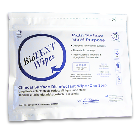 BioTEXT™ Surface Disinfectant Wipes – Refill, 50 Wipes/Pouch, 16 Pouches/Pkg