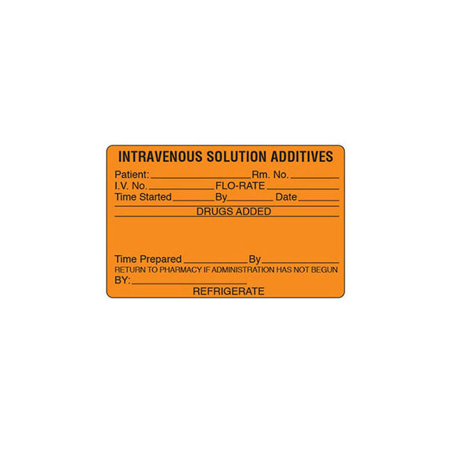 Intravenous Solution Additives Label
