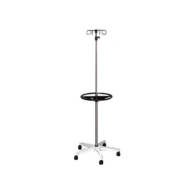 IV Pole, Five Legged, Four Stainless Steel Hook, Patient Support Wheel, OD 25" Base