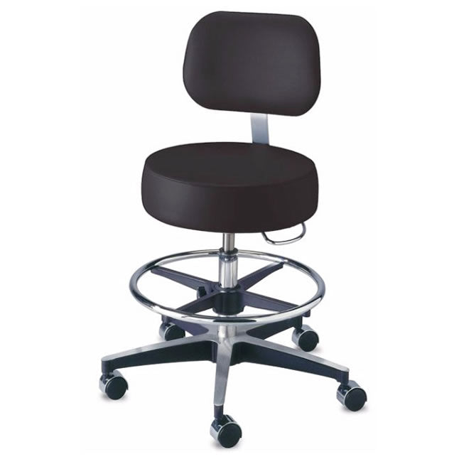 Exam Stool, Pneumatic, with Back, C133 Compliant Upholstery and Foot Ring