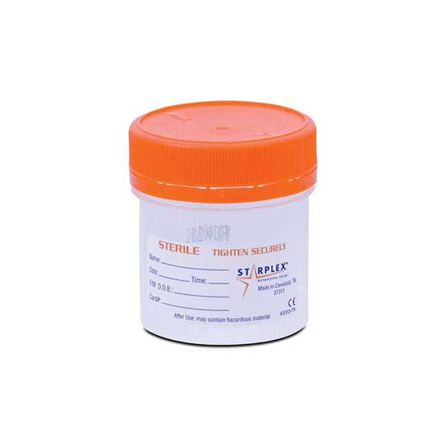 Leakbuster™ Specimen Container, Sterile, Orange Cap, with Tamper Tab ...