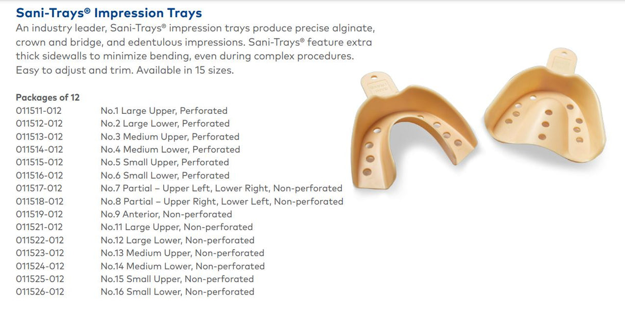 Sani-Trays® Disposable Impression Trays – 12/Pkg