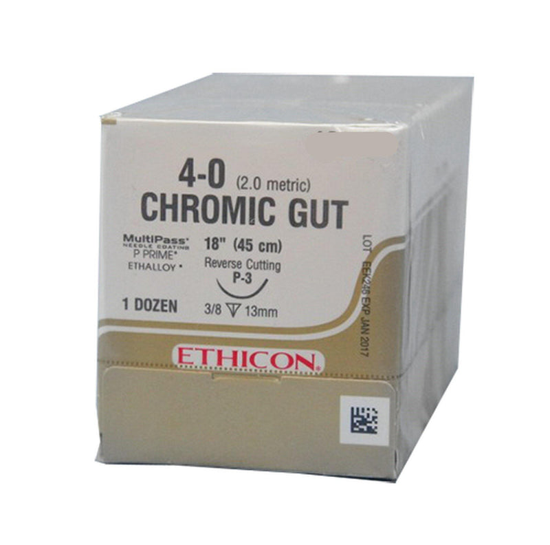 Ethicon Sutures. Chromic Gut. 687G 5-0 P-3 18" 12/Box - 3Z Dental (4952111939629)