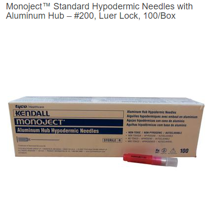 Monoject™ Standard Hypodermic Needles with Aluminum Hub –